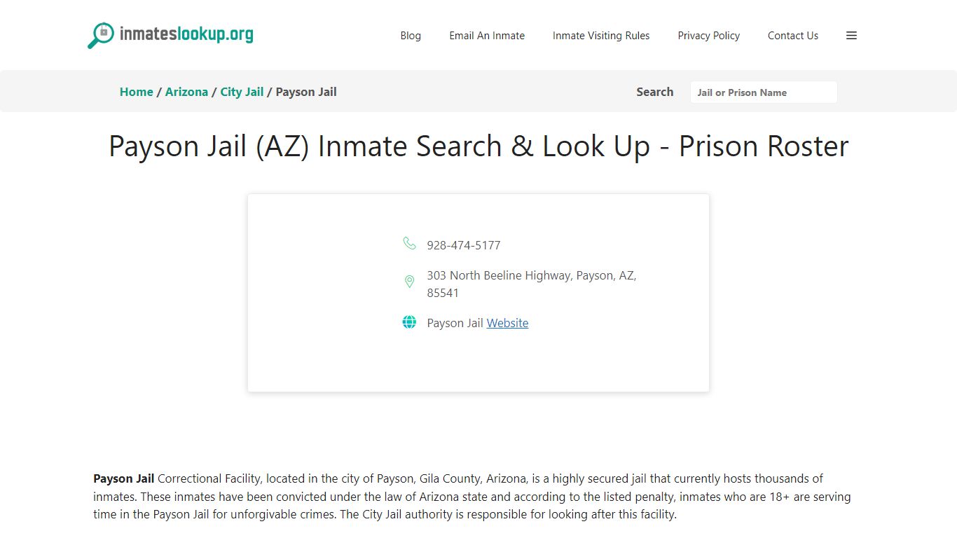 Payson Jail (AZ) Inmate Search & Look Up - Prison Roster